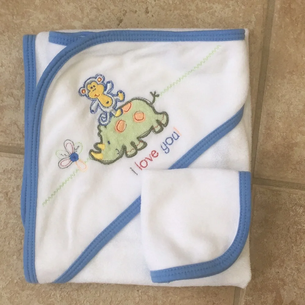 Gerber Baby Monkey Rhino Butterfly Hooded Towel and Washcloth